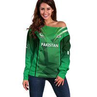Pakistan Cricket Custom Off Shoulder Sweater The Green Shirts with Sporty Pattern - Wonder Print Shop
