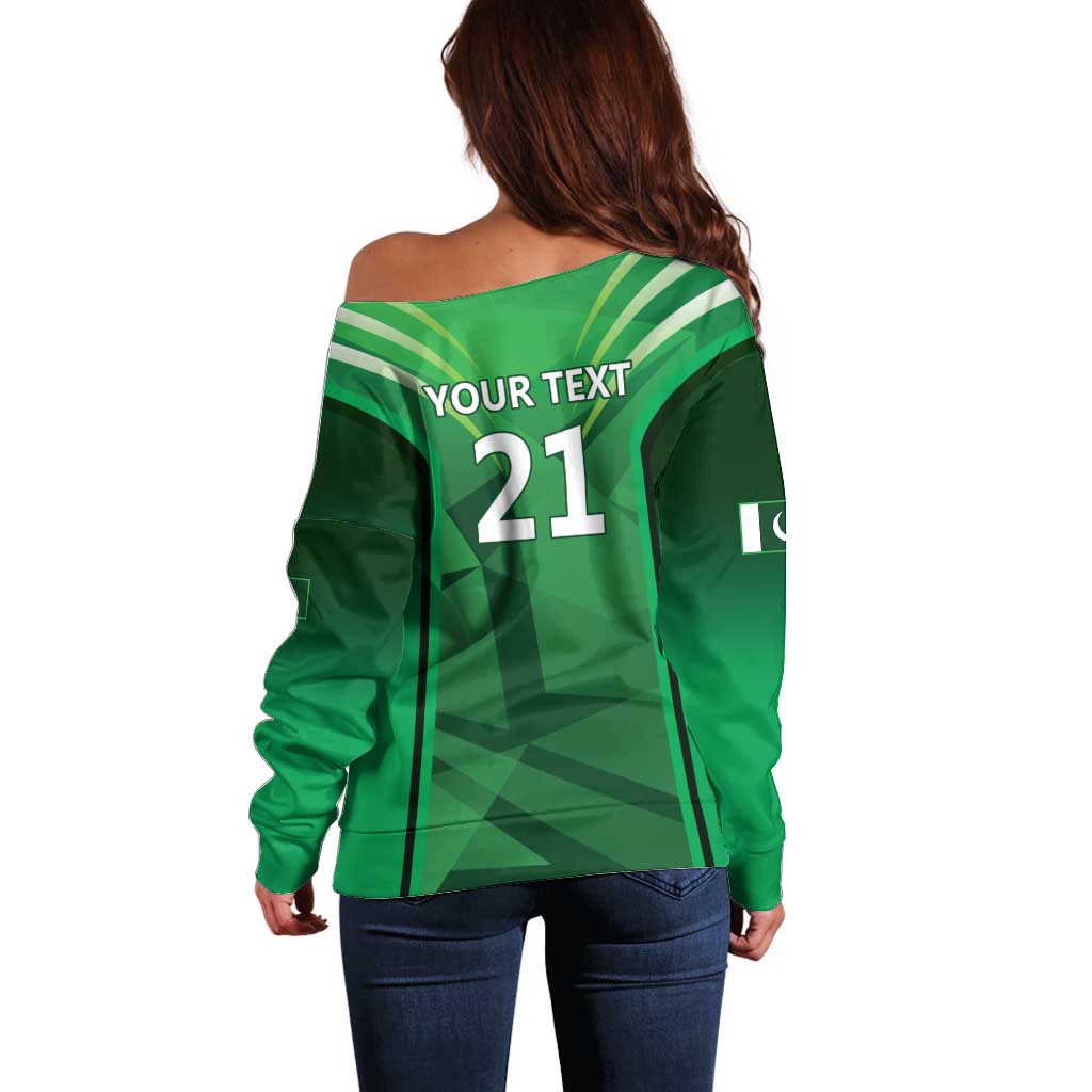 Pakistan Cricket Custom Off Shoulder Sweater The Green Shirts with Sporty Pattern - Wonder Print Shop