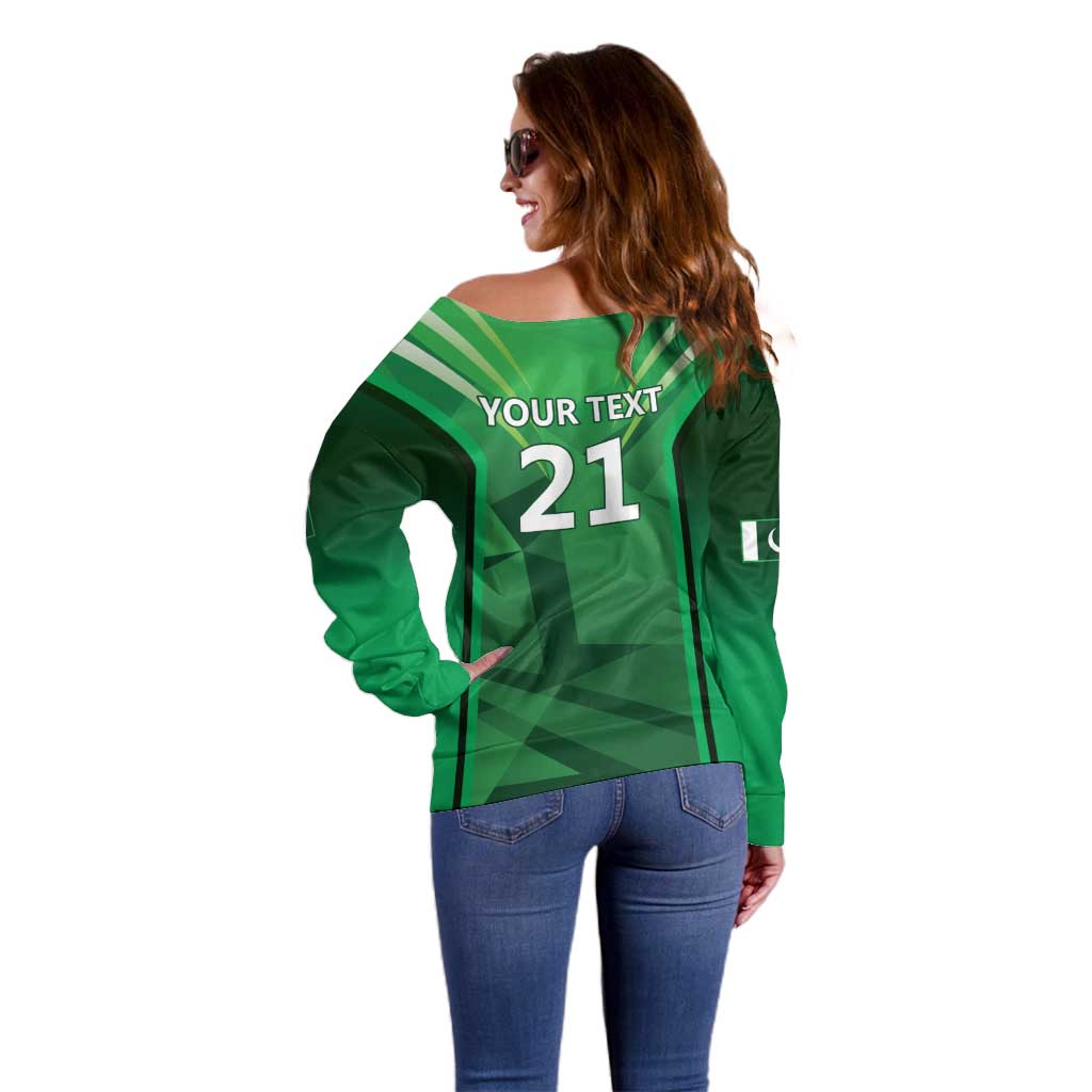Pakistan Cricket Custom Off Shoulder Sweater The Green Shirts with Sporty Pattern - Wonder Print Shop