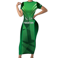 Pakistan Cricket Custom Short Sleeve Bodycon Dress The Green Shirts with Sporty Pattern - Wonder Print Shop