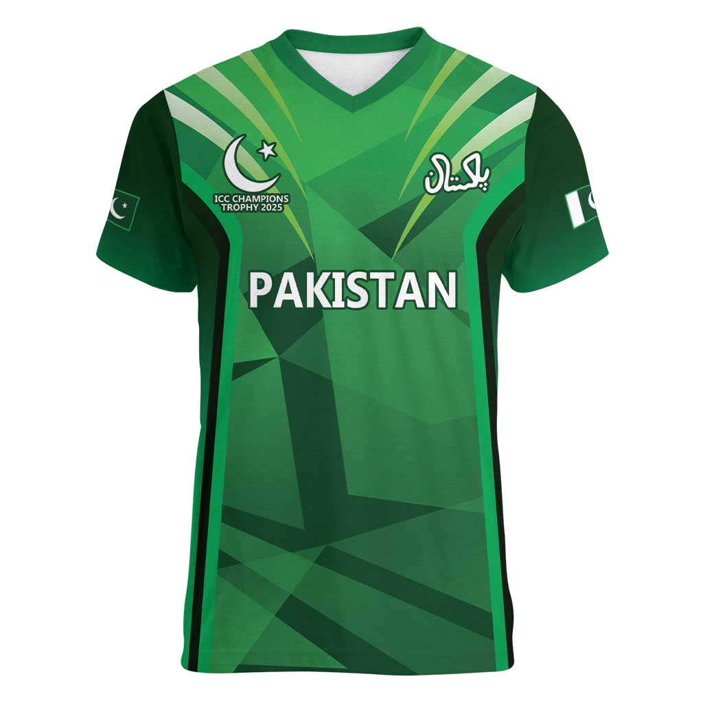 Pakistan Cricket Custom Women V-Neck T-Shirt The Green Shirts with Sporty Pattern - Wonder Print Shop