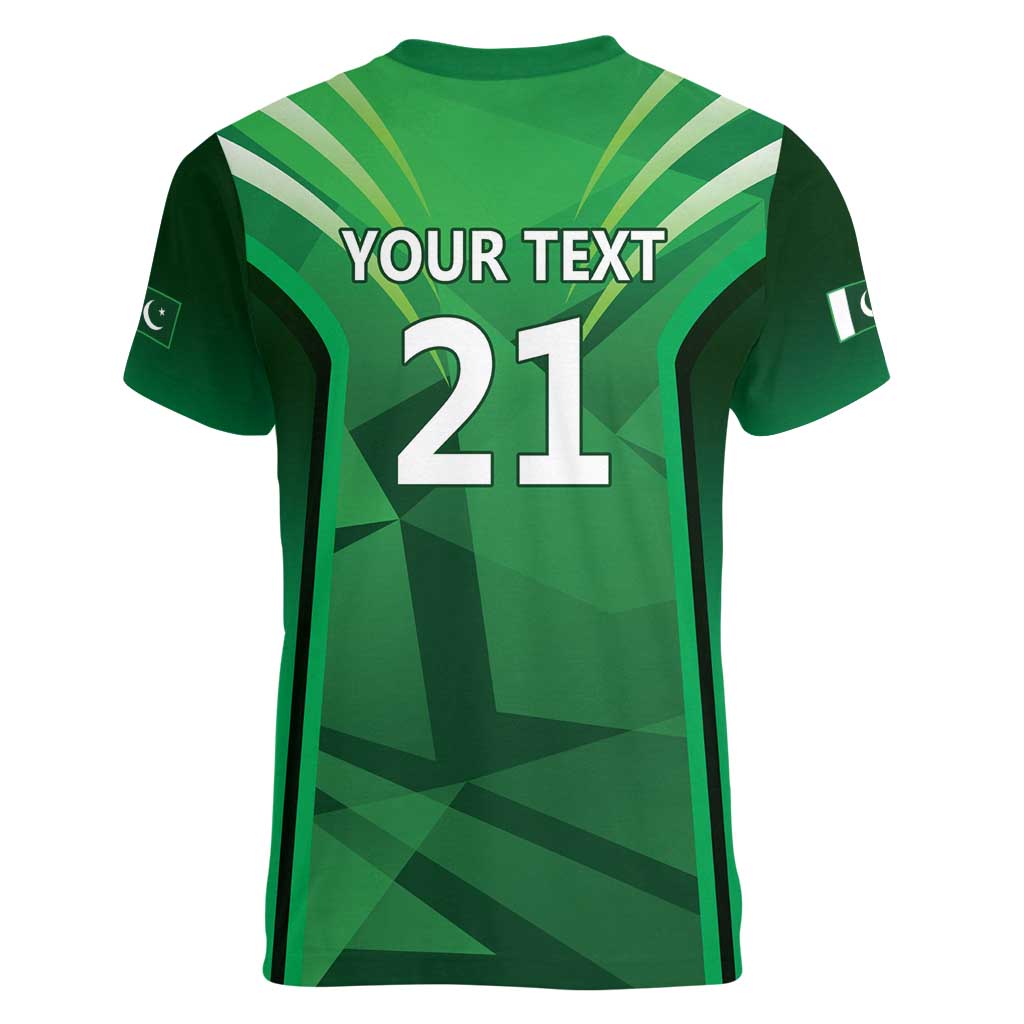 Pakistan Cricket Custom Women V-Neck T-Shirt The Green Shirts with Sporty Pattern - Wonder Print Shop