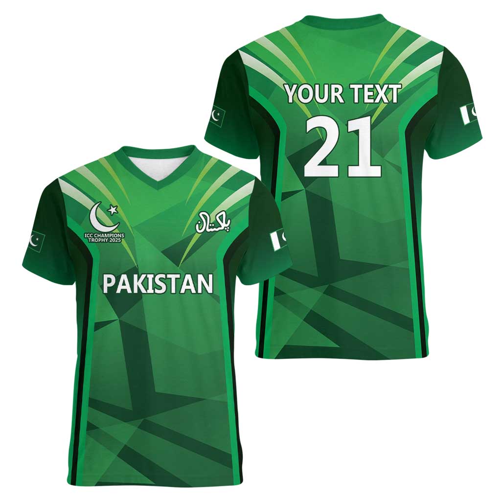 Pakistan Cricket Custom Women V-Neck T-Shirt The Green Shirts with Sporty Pattern - Wonder Print Shop