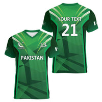 Pakistan Cricket Custom Women V-Neck T-Shirt The Green Shirts with Sporty Pattern - Wonder Print Shop