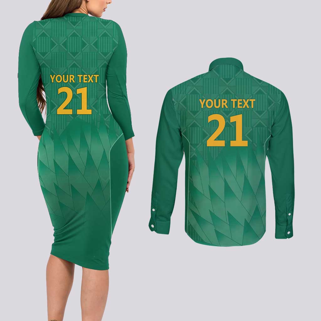 South Africa Cricket Custom Couples Matching Long Sleeve Bodycon Dress and Long Sleeve Button Shirt Proteas Green LT9 - Wonder Print Shop