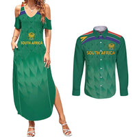 South Africa Cricket Custom Couples Matching Summer Maxi Dress and Long Sleeve Button Shirt Proteas Green LT9 - Wonder Print Shop