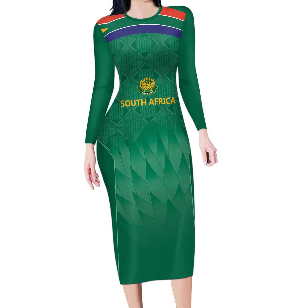 South Africa Cricket Custom Family Matching Long Sleeve Bodycon Dress and Hawaiian Shirt Proteas Green LT9 - Wonder Print Shop