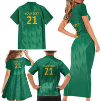 South Africa Cricket Custom Family Matching Short Sleeve Bodycon Dress and Hawaiian Shirt Proteas Green - Wonder Print Shop
