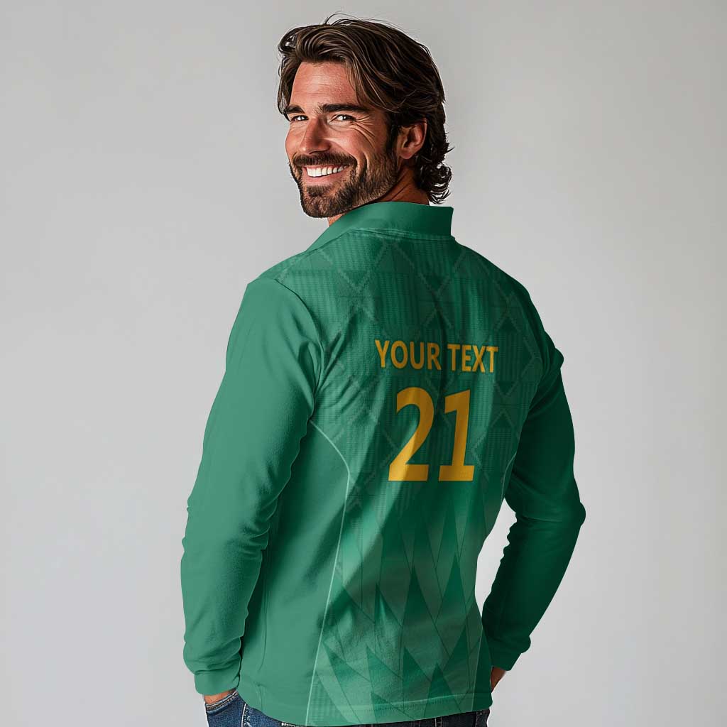 South Africa Cricket Custom Long Sleeve Polo Shirt Proteas Green - Wonder Print Shop
