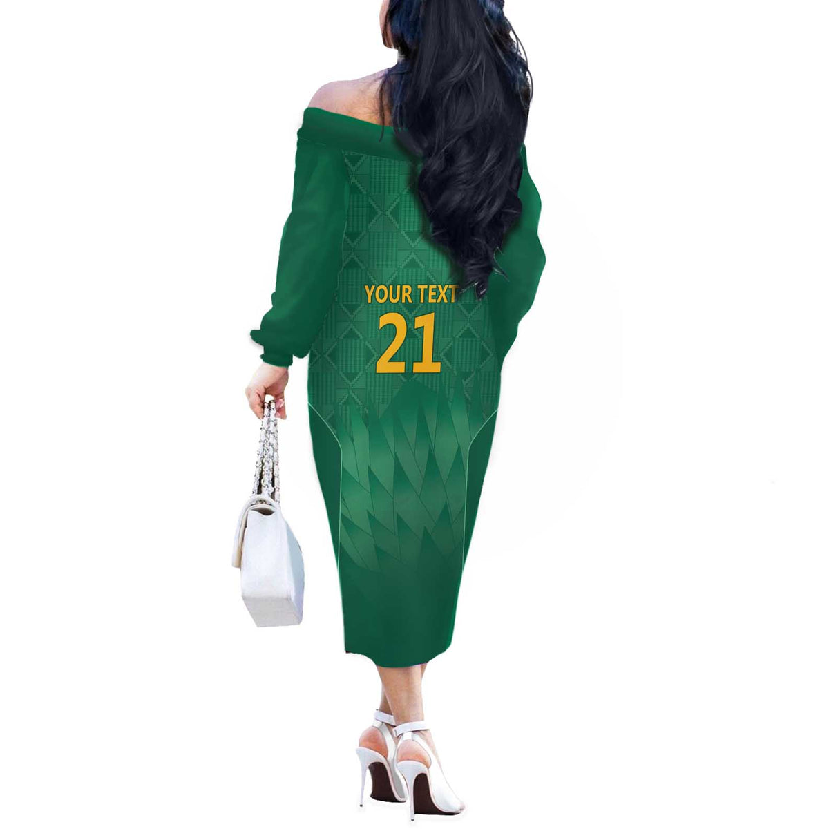 South Africa Cricket Custom Off The Shoulder Long Sleeve Dress Proteas Green - Wonder Print Shop