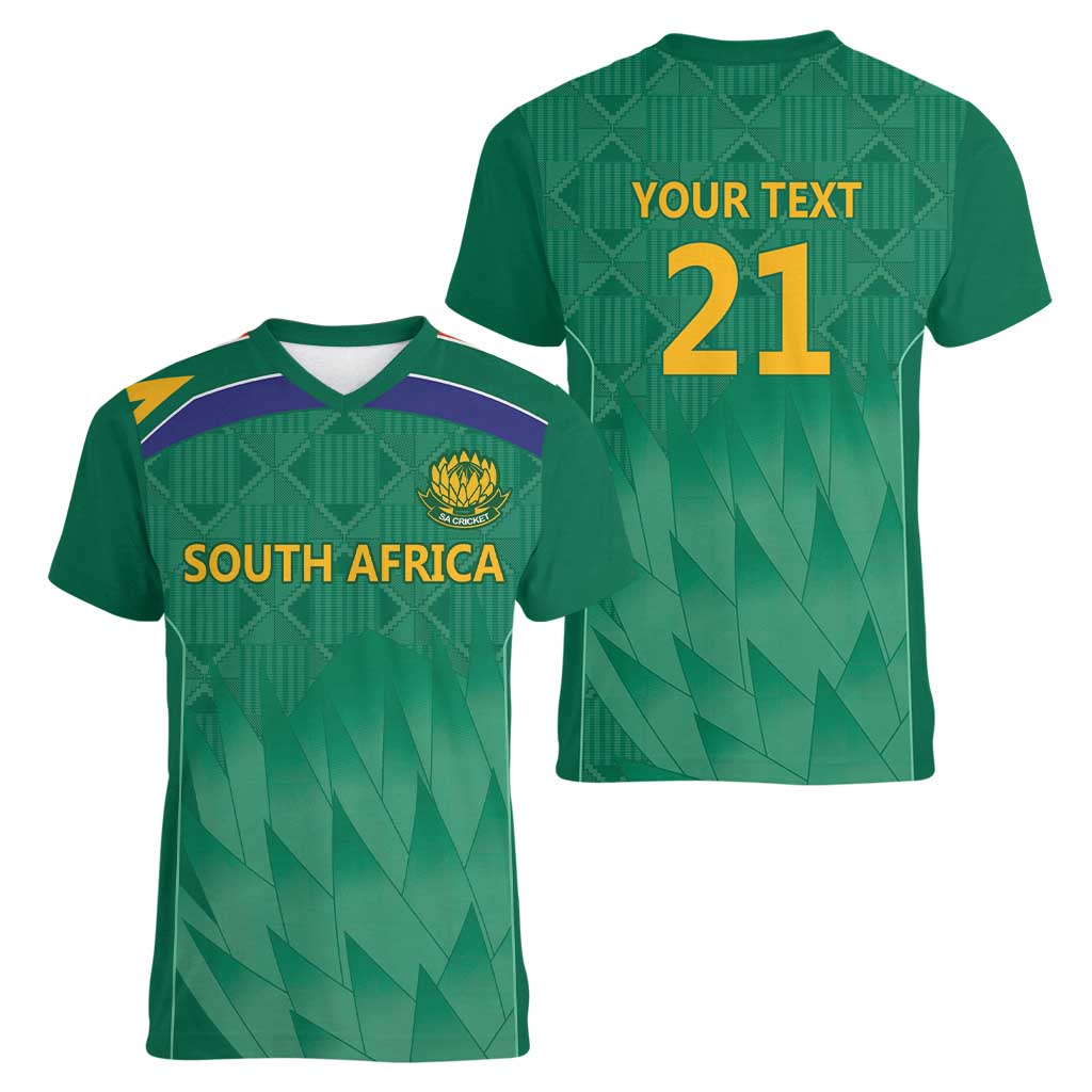 South Africa Cricket Custom Women V-Neck T-Shirt Proteas Green - Wonder Print Shop