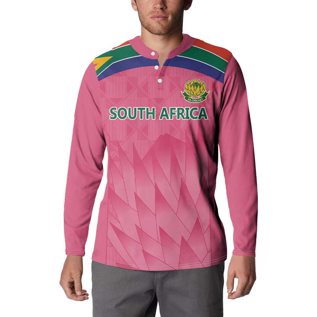 South Africa Cricket Custom Button Sweatshirt Proteas Pink LT9 - Wonder Print Shop
