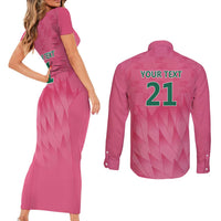 South Africa Cricket Custom Couples Matching Short Sleeve Bodycon Dress and Long Sleeve Button Shirt Proteas Pink LT9 - Wonder Print Shop