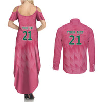 South Africa Cricket Custom Couples Matching Summer Maxi Dress and Long Sleeve Button Shirt Proteas Pink LT9 - Wonder Print Shop
