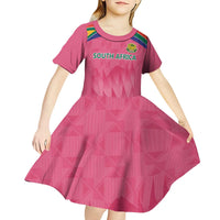 South Africa Cricket Custom Kid Short Sleeve Dress Proteas Pink - Wonder Print Shop