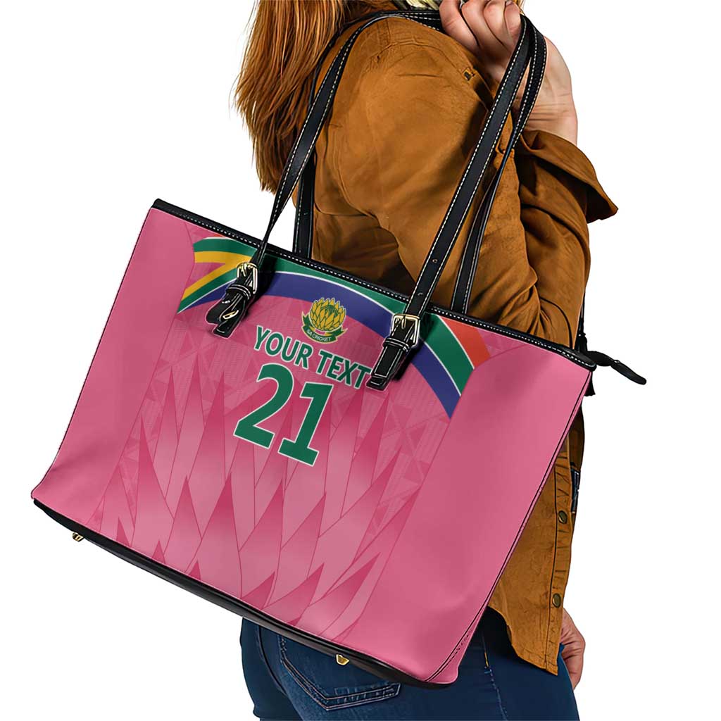 South Africa Cricket Custom Leather Tote Bag Proteas Pink - Wonder Print Shop
