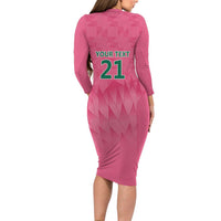 South Africa Cricket Custom Long Sleeve Bodycon Dress Proteas Pink - Wonder Print Shop