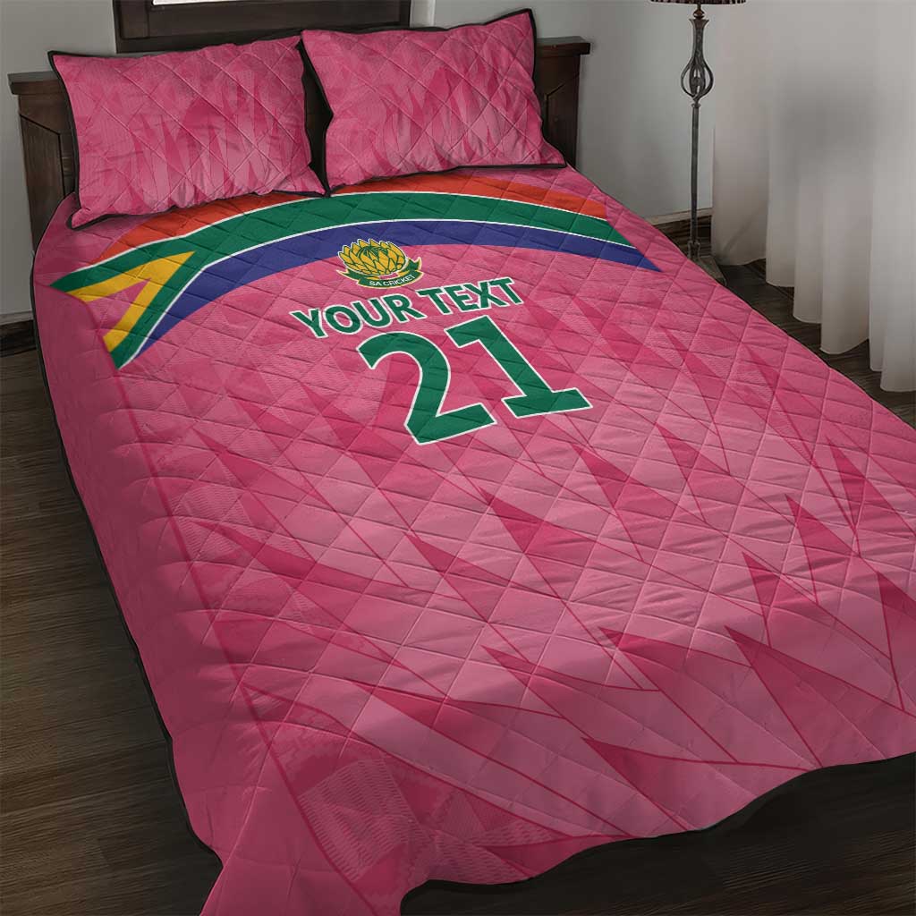 South Africa Cricket Custom Quilt Bed Set Proteas Pink - Wonder Print Shop