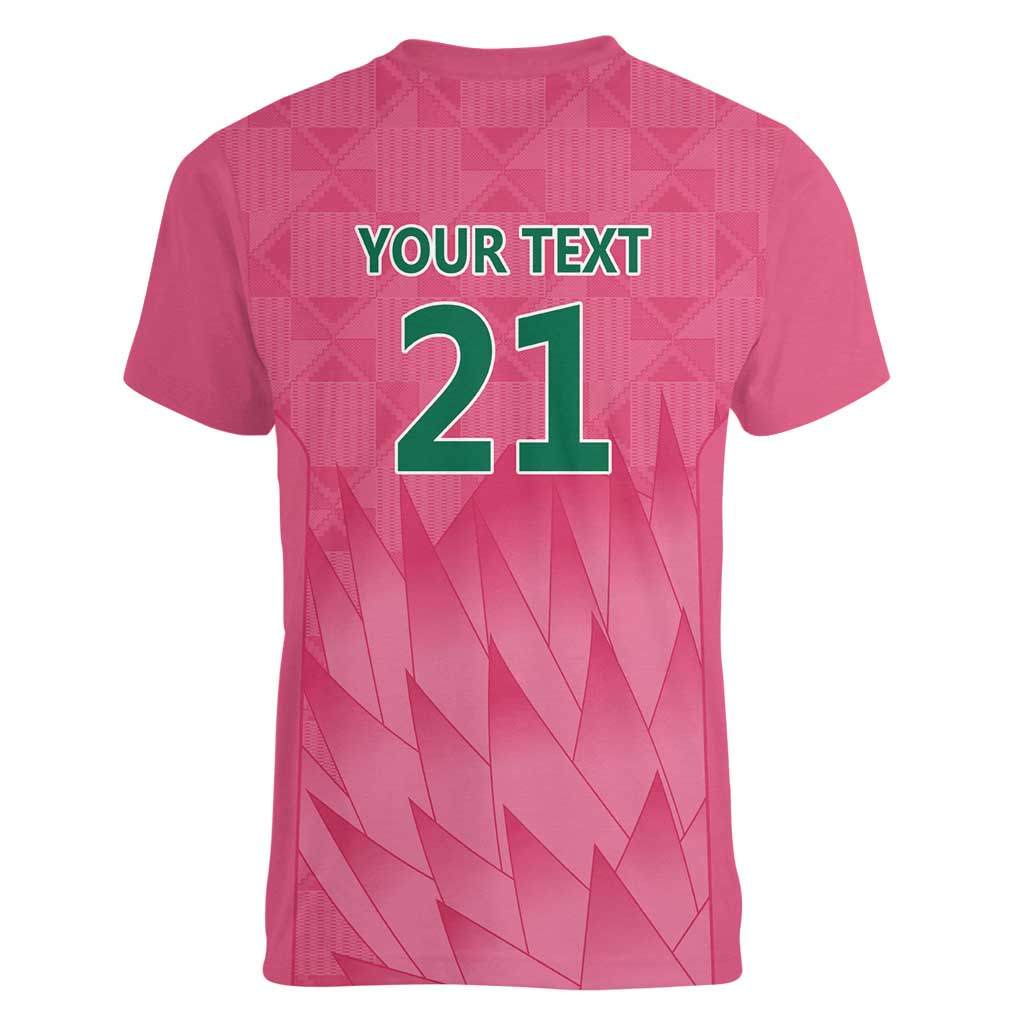 South Africa Cricket Custom Women V-Neck T-Shirt Proteas Pink - Wonder Print Shop