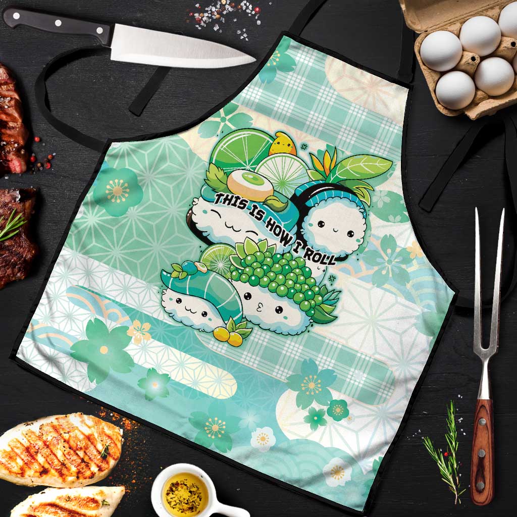 Japanese Kawaii Sushi Apron Green Wagara Palaka This Is How I Roll - Wonder Print Shop