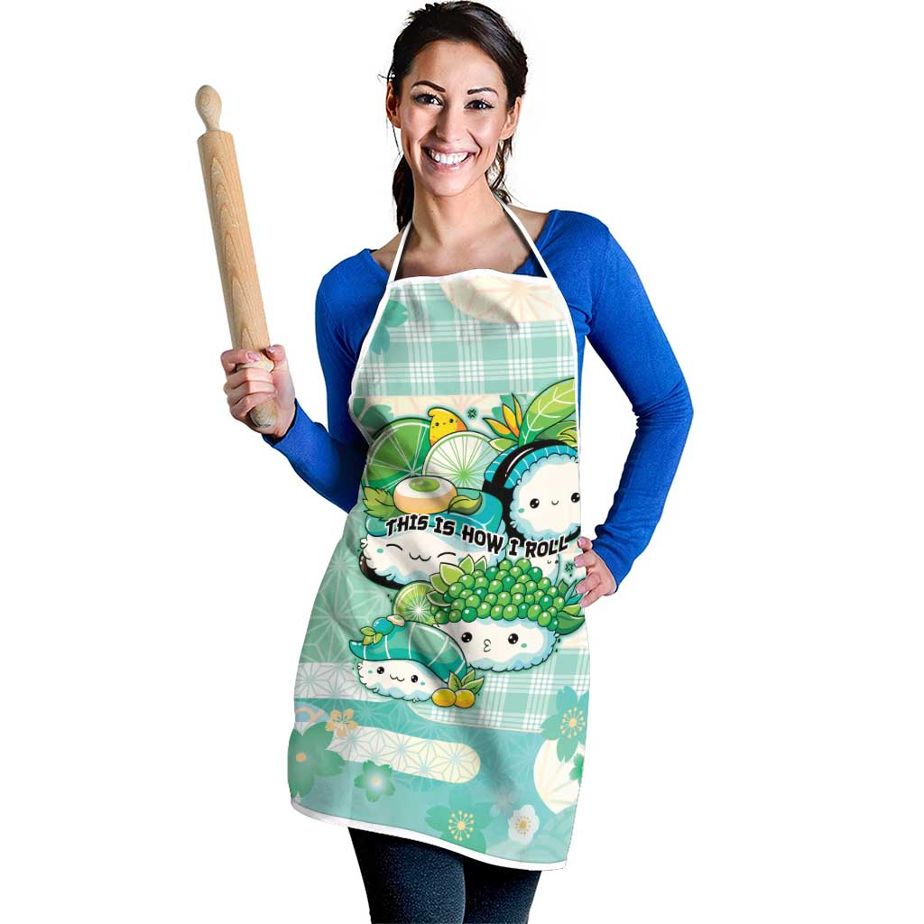 Japanese Kawaii Sushi Apron Green Wagara Palaka This Is How I Roll - Wonder Print Shop