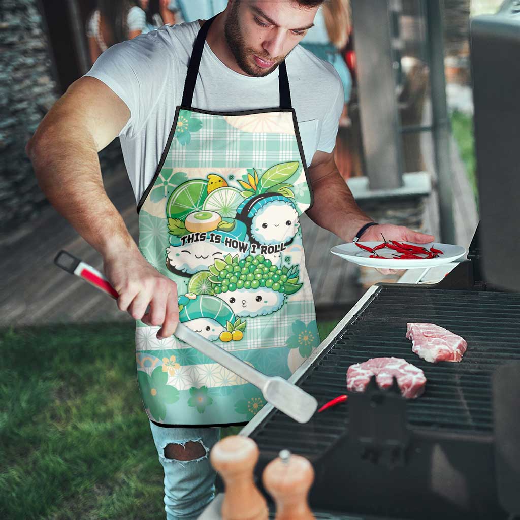 Japanese Kawaii Sushi Apron Green Wagara Palaka This Is How I Roll - Wonder Print Shop
