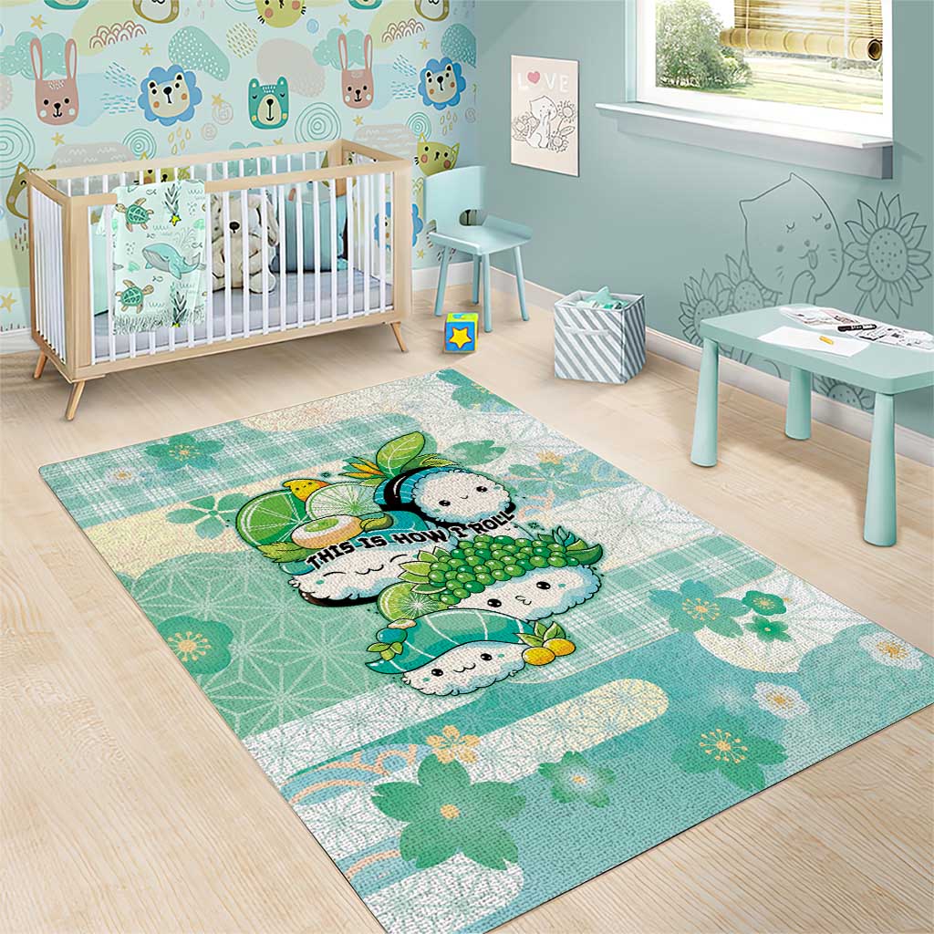Japanese Kawaii Sushi Area Rug Green Wagara Palaka This Is How I Roll - Wonder Print Shop
