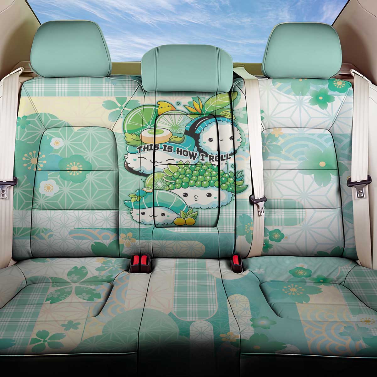 Japanese Kawaii Sushi Back Car Seat Cover Green Wagara Palaka This Is How I Roll - Wonder Print Shop