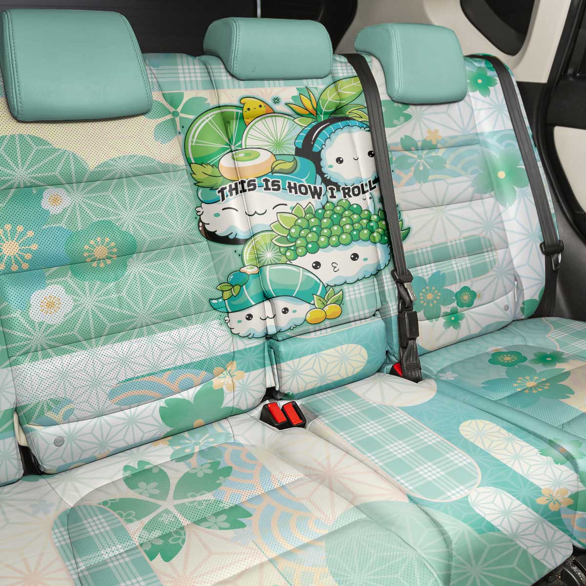 Japanese Kawaii Sushi Back Car Seat Cover Green Wagara Palaka This Is How I Roll - Wonder Print Shop