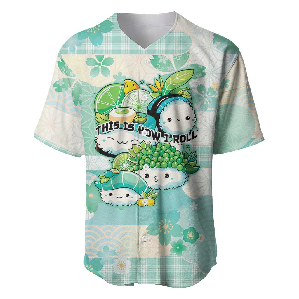 Personalized Japanese Kawaii Sushi Baseball Jersey Green Wagara Palaka This Is How I Roll - Wonder Print Shop