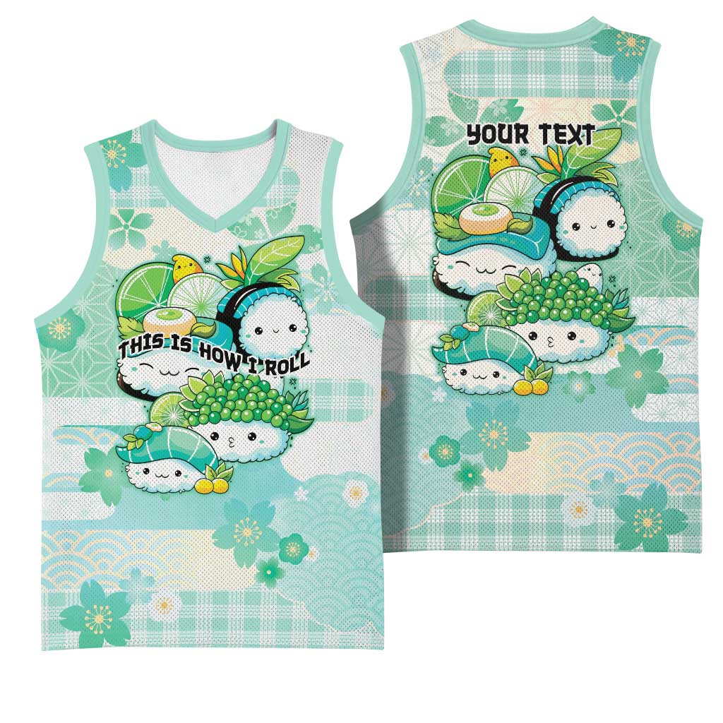 Personalized Japanese Kawaii Sushi Basketball Jersey Green Wagara Palaka This Is How I Roll - Wonder Print Shop