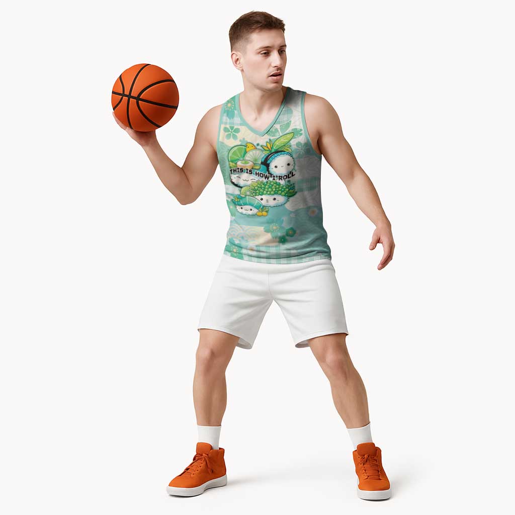 Personalized Japanese Kawaii Sushi Basketball Jersey Green Wagara Palaka This Is How I Roll - Wonder Print Shop