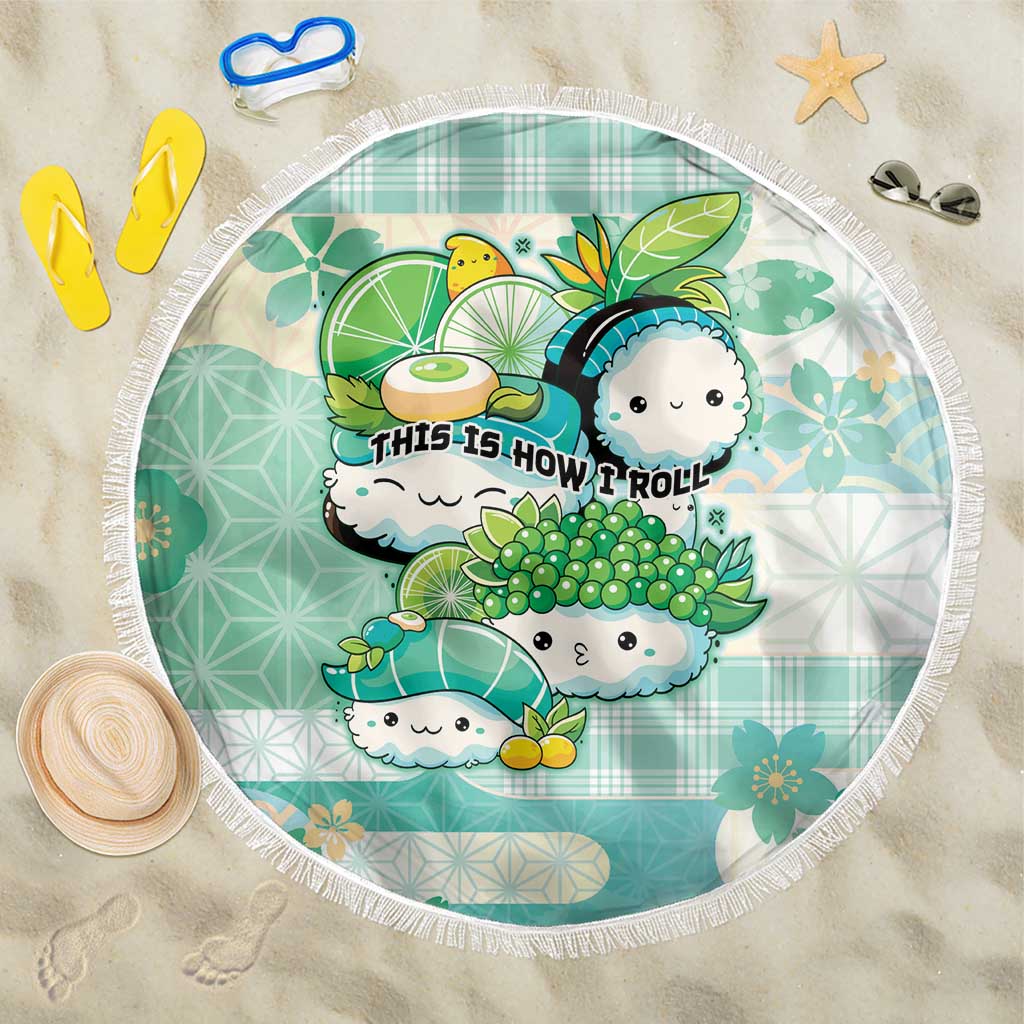 Japanese Kawaii Sushi Beach Blanket Green Wagara Palaka This Is How I Roll - Wonder Print Shop