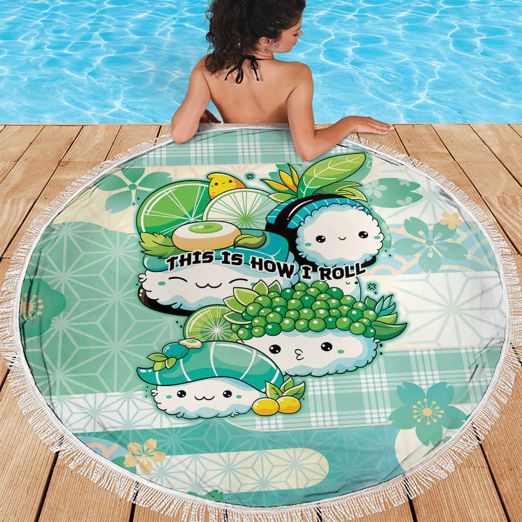 Japanese Kawaii Sushi Beach Blanket Green Wagara Palaka This Is How I Roll - Wonder Print Shop
