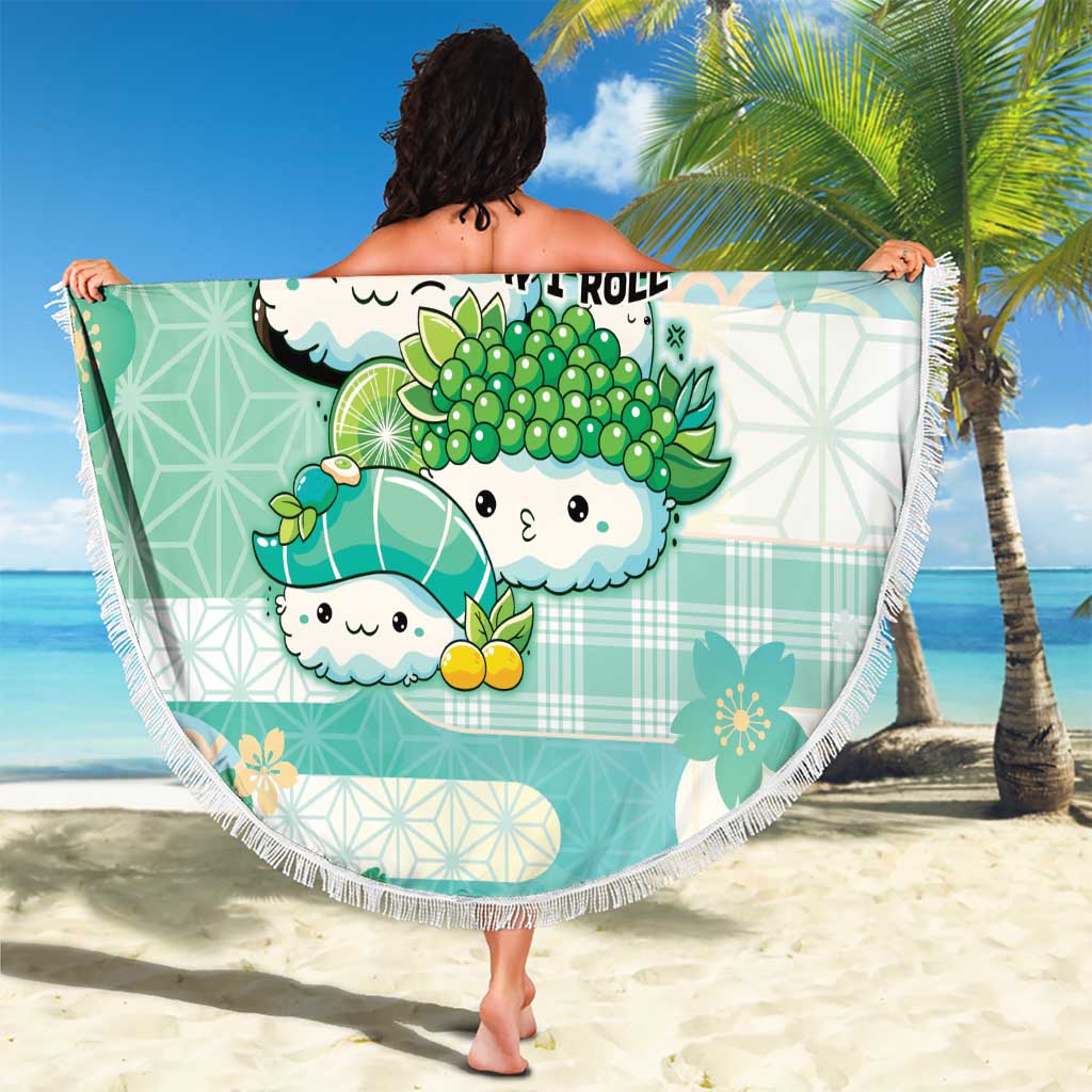 Japanese Kawaii Sushi Beach Blanket Green Wagara Palaka This Is How I Roll - Wonder Print Shop