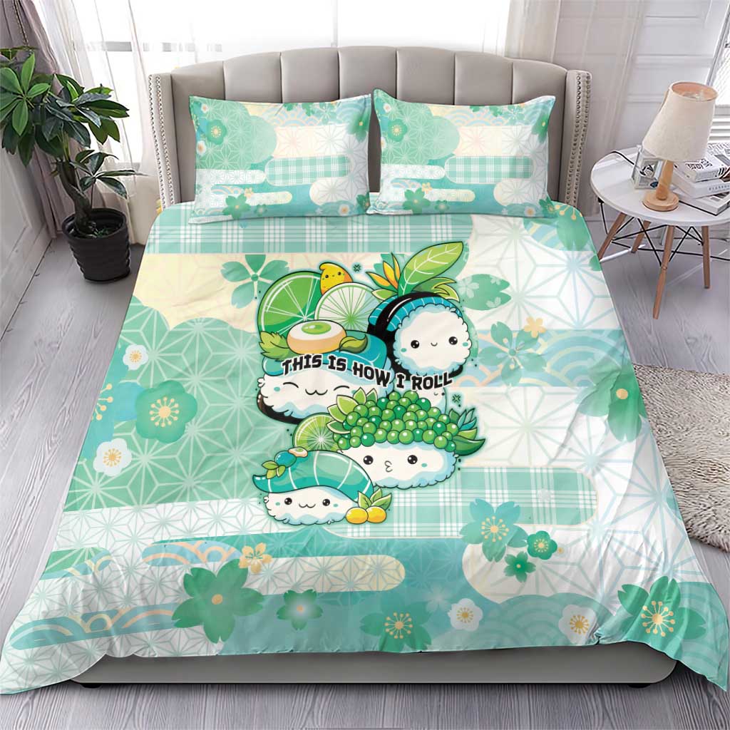 Japanese Kawaii Sushi Bedding Set Green Wagara Palaka This Is How I Roll - Wonder Print Shop