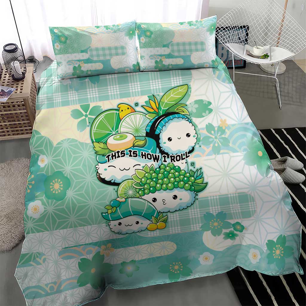 Japanese Kawaii Sushi Bedding Set Green Wagara Palaka This Is How I Roll - Wonder Print Shop