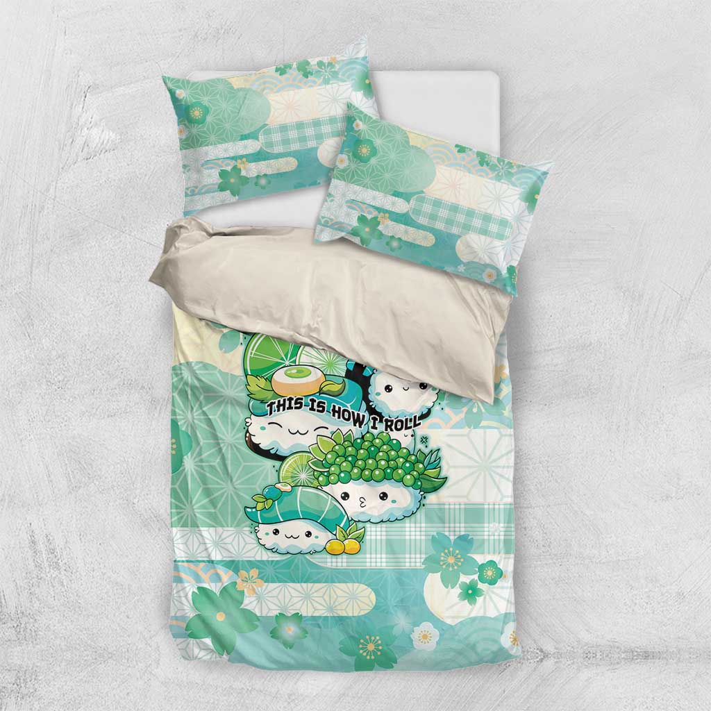 Japanese Kawaii Sushi Bedding Set Green Wagara Palaka This Is How I Roll - Wonder Print Shop