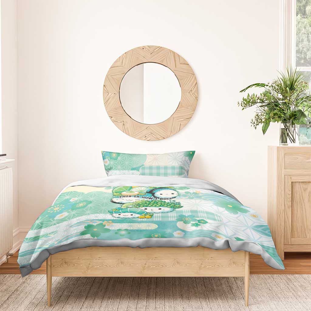 Japanese Kawaii Sushi Bedding Set Green Wagara Palaka This Is How I Roll - Wonder Print Shop