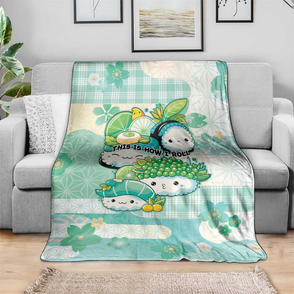 Japanese Kawaii Sushi Blanket Green Wagara Palaka This Is How I Roll - Wonder Print Shop