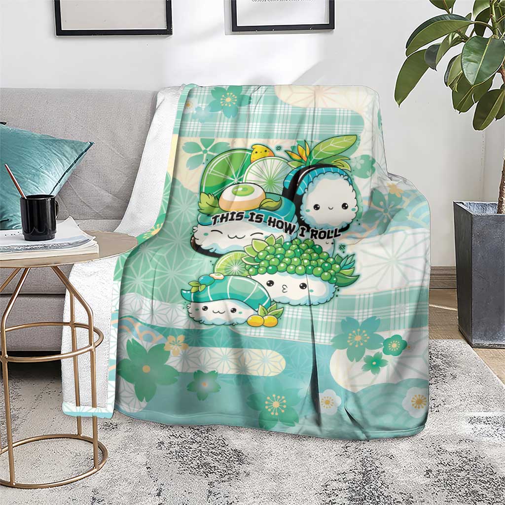 Japanese Kawaii Sushi Blanket Green Wagara Palaka This Is How I Roll - Wonder Print Shop