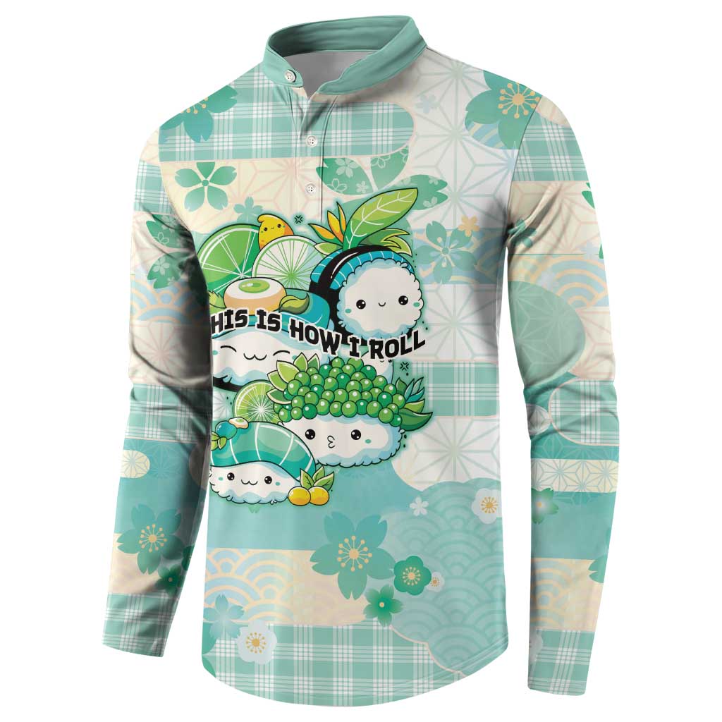 Personalized Japanese Kawaii Sushi Button Sweatshirt Green Wagara Palaka This Is How I Roll - Wonder Print Shop