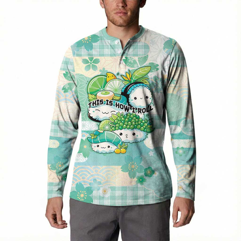 Personalized Japanese Kawaii Sushi Button Sweatshirt Green Wagara Palaka This Is How I Roll - Wonder Print Shop