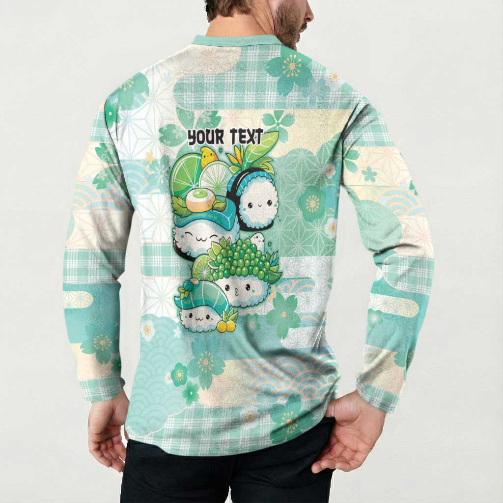 Personalized Japanese Kawaii Sushi Button Sweatshirt Green Wagara Palaka This Is How I Roll - Wonder Print Shop