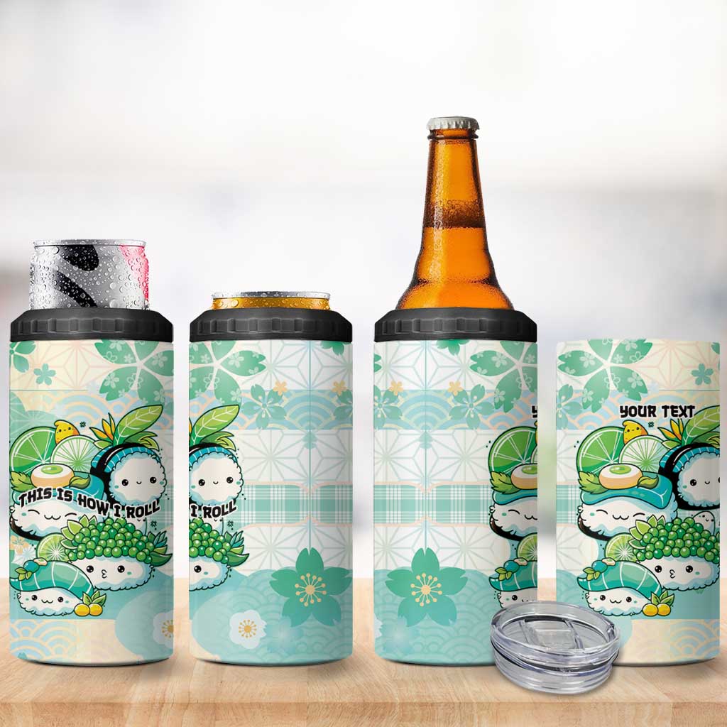 Personalized Japanese Kawaii Sushi 4 in 1 Can Cooler Tumbler Green Wagara Palaka This Is How I Roll - Wonder Print Shop