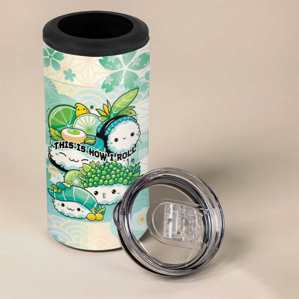 Personalized Japanese Kawaii Sushi 4 in 1 Can Cooler Tumbler Green Wagara Palaka This Is How I Roll - Wonder Print Shop