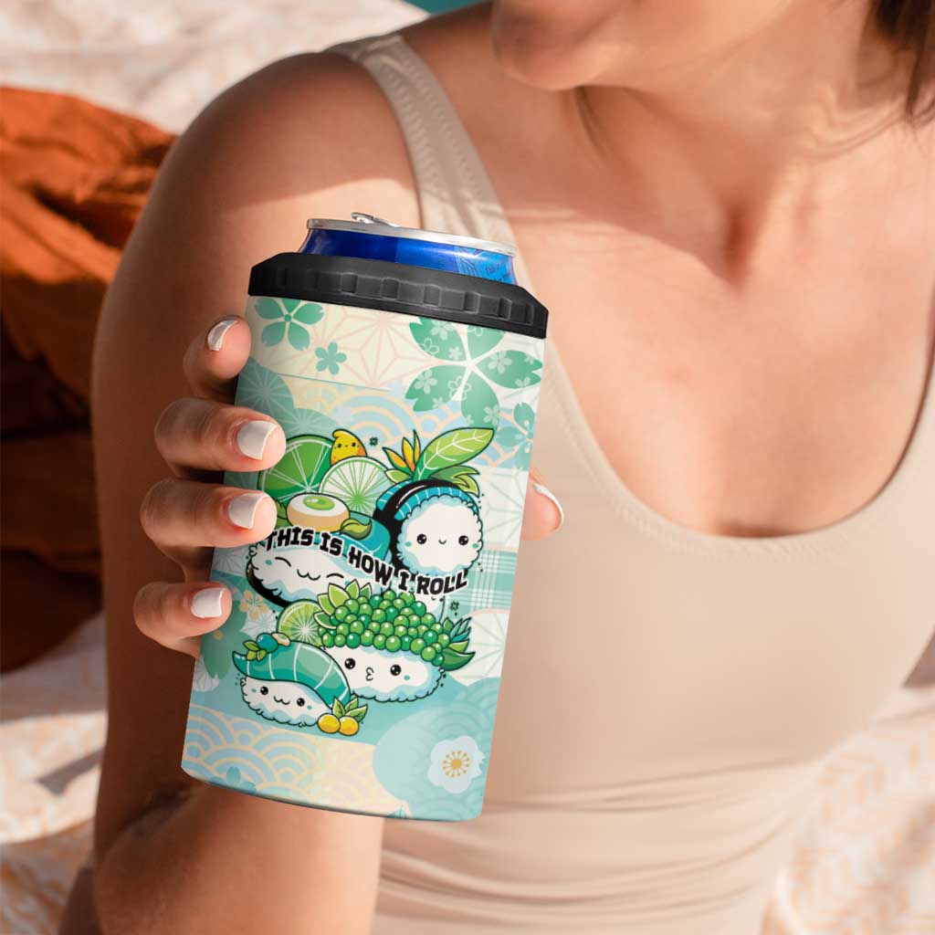 Personalized Japanese Kawaii Sushi 4 in 1 Can Cooler Tumbler Green Wagara Palaka This Is How I Roll - Wonder Print Shop