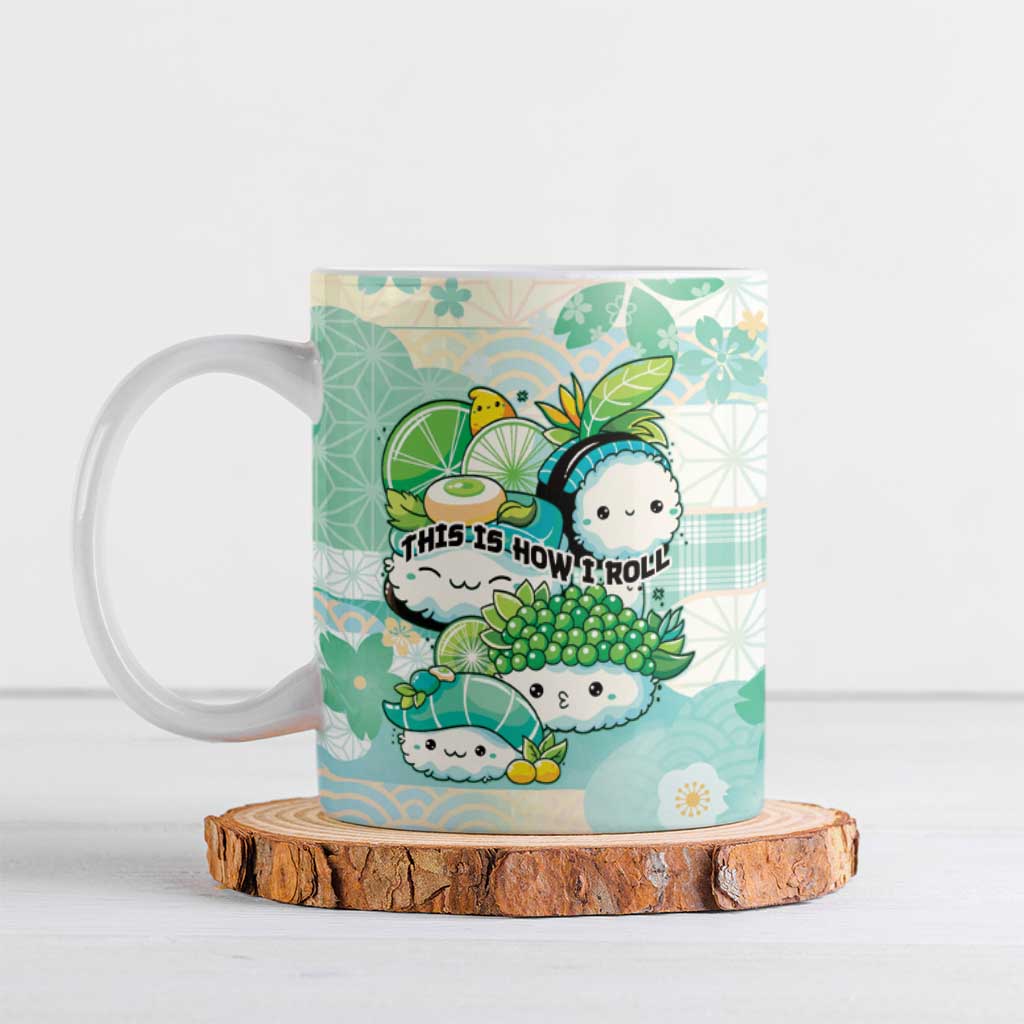 Personalized Japanese Kawaii Sushi Ceramic Mug Green Wagara Palaka This Is How I Roll - Wonder Print Shop
