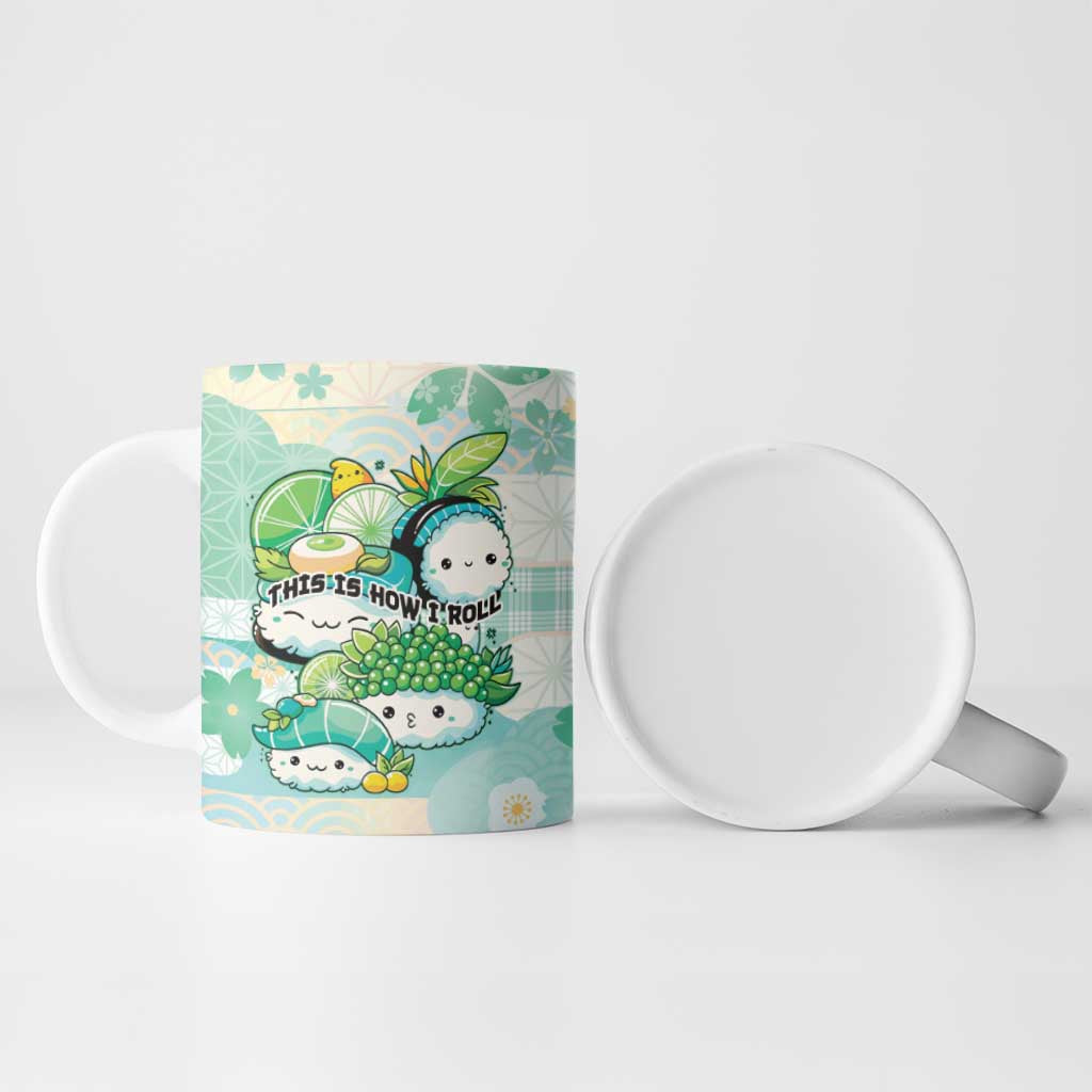 Personalized Japanese Kawaii Sushi Ceramic Mug Green Wagara Palaka This Is How I Roll - Wonder Print Shop