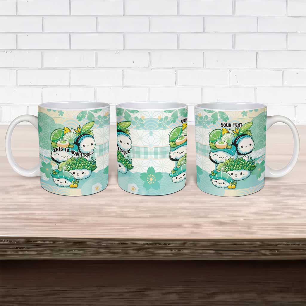 Personalized Japanese Kawaii Sushi Ceramic Mug Green Wagara Palaka This Is How I Roll - Wonder Print Shop